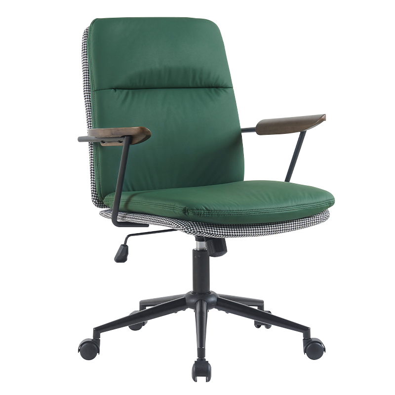 Dark Green Wood Armrest Double Cushion Home Office Chair (X-5135)