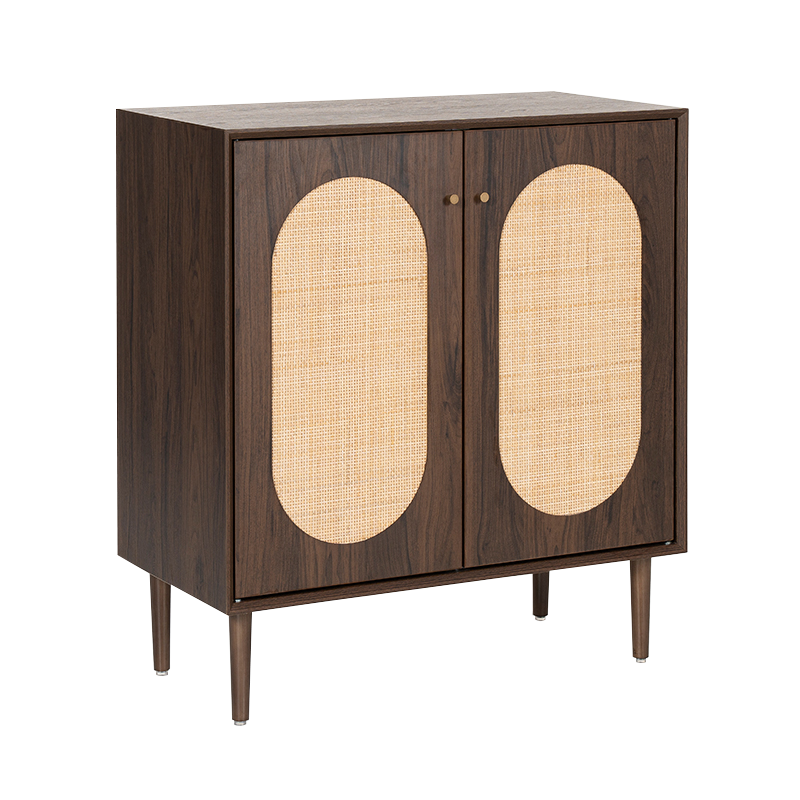 Walnut Color Two-Door Rustic-Style Wood Rattan Cabinet (Y-C40)