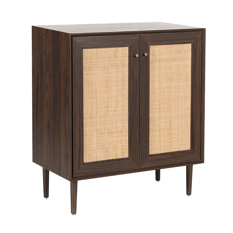 Walnut Color Vintage Rattan Two-Door Cabinets (Y-C41)