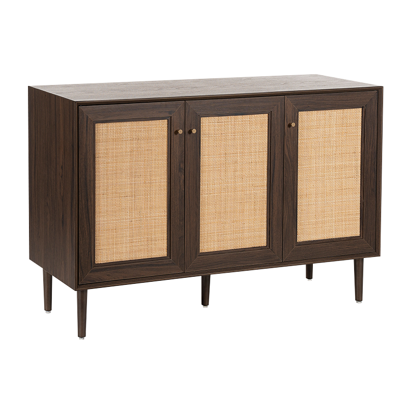 Walnut Color Wood Rattan Three Doors Kitchen Storage Cabinet(Y-C42)