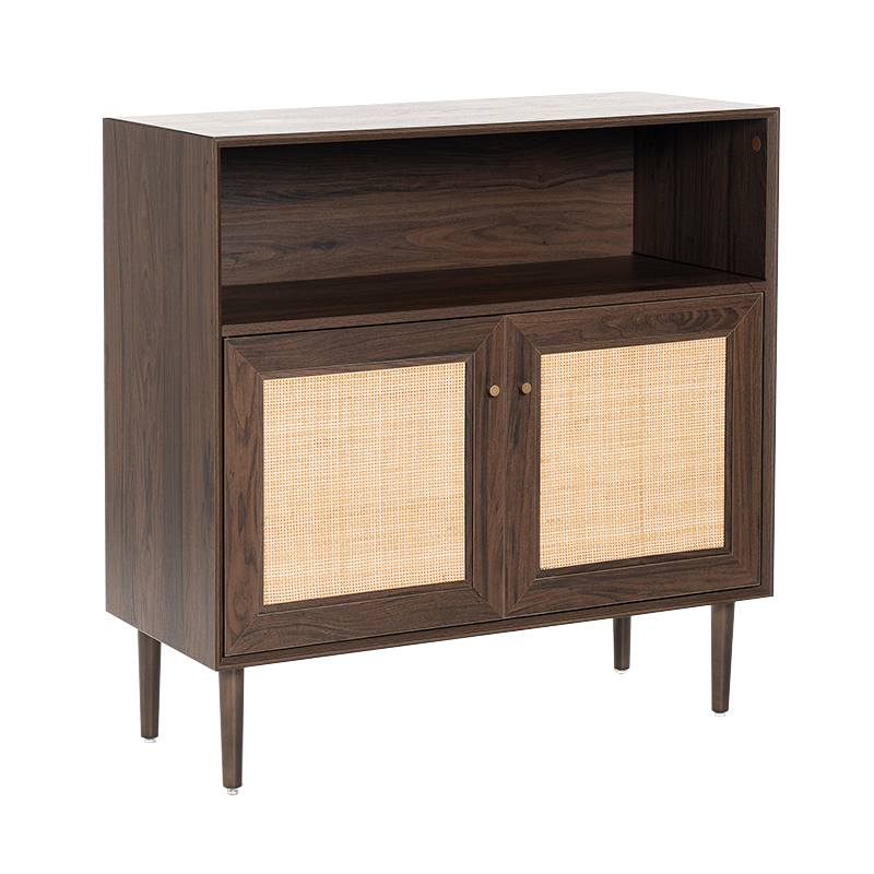 Walnut Color Rustic Two-Door Storage Cabinet With Rattan Door(Y-C43)